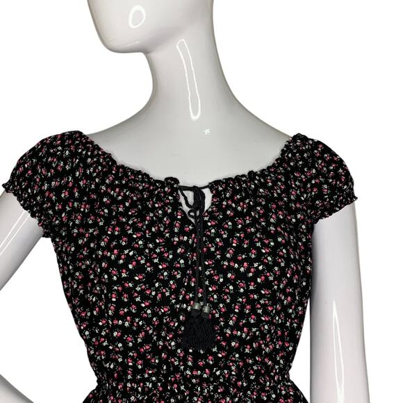 Forever 21 Mini Dress Short Sleeve Black Multicolor Floral Print Size S - Picture 2 of 8